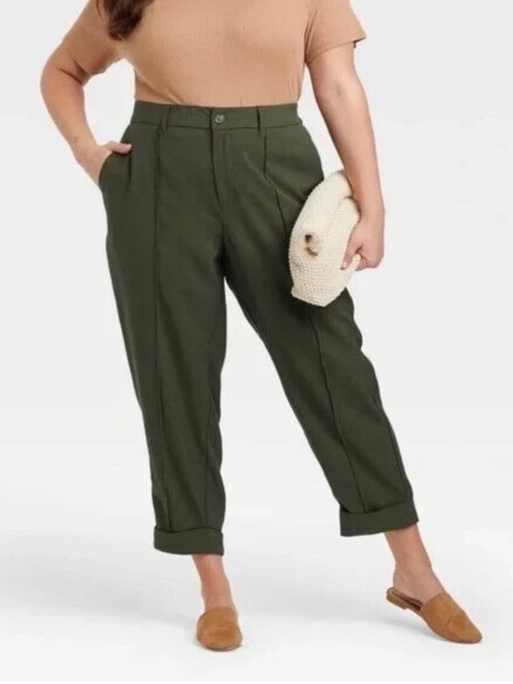 NWT A New Day Seamed Cuffed Ankle Pant Womens Olive Green Pockets Size 8